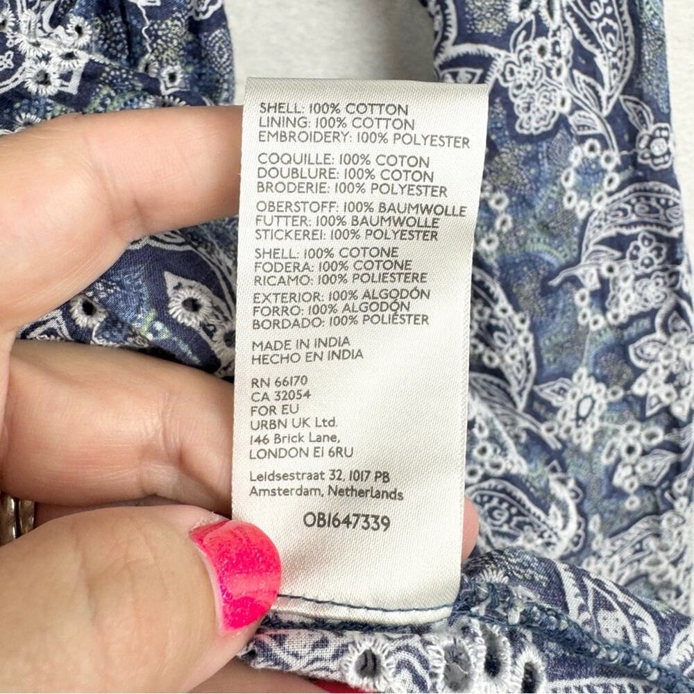 Free People Anissa Bed Jacket Eyelet Lace Tie Front Blue Combo Size S Beach Boho - Picture 15 of 15